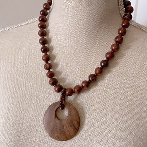 Wood Bead Disc Necklace